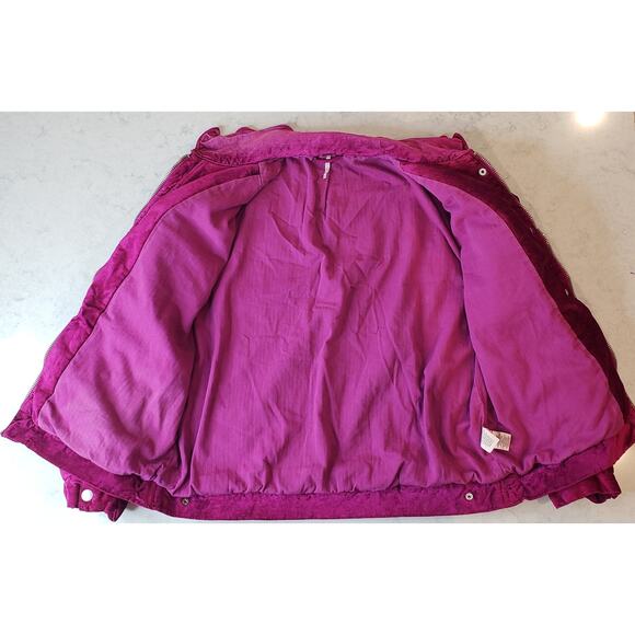 FREE PEOPLE Velvet Bomber Trucker Jacket Fuchsia Women's Size XS Fully Lined - Picture 5 of 15